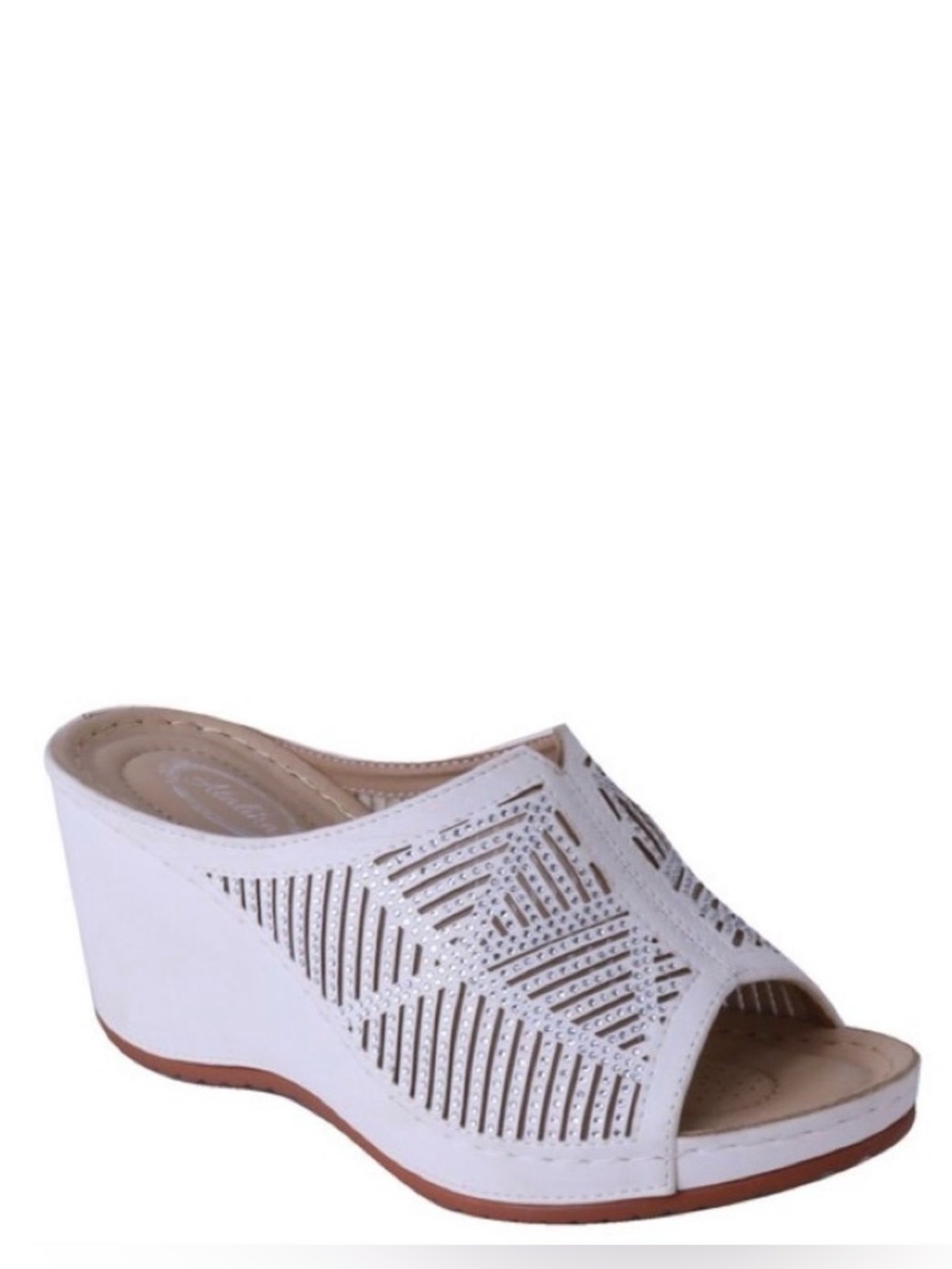 Italina White Rhinestone Embellished Comfort Padded Platform Wedge Sandal